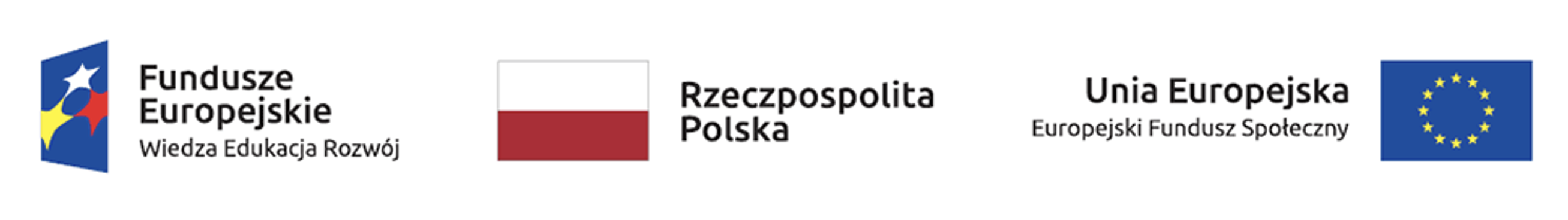 Logo Fundusz Europejskie Wiedza Edukacja Rozwój, flaga Polski, flaga unijna z dopiskiem Europejski Fundusz Społeczny. 